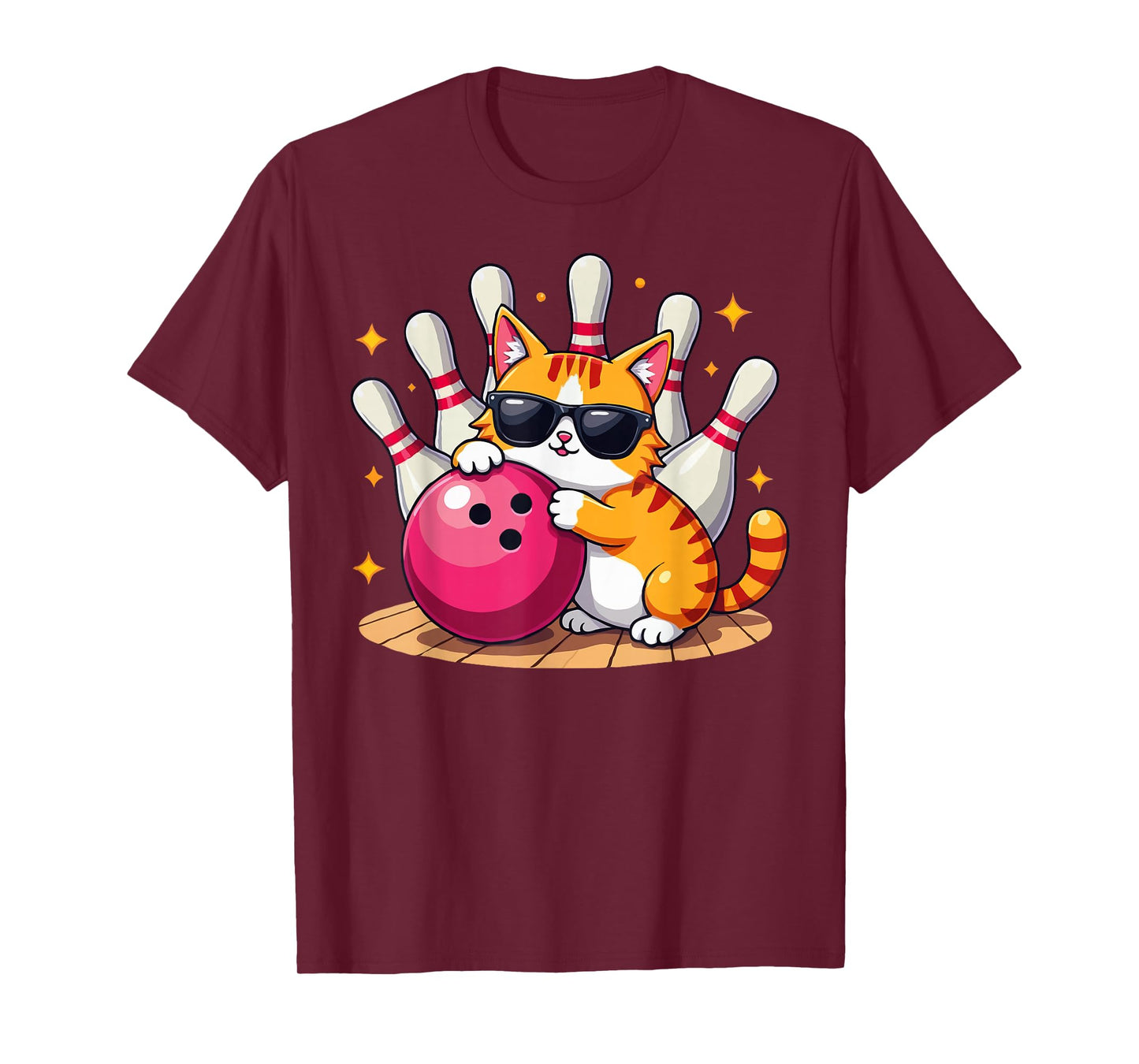 Cute Cat With Sunglasses Cat Playing Bowling For men women T-Shirt
