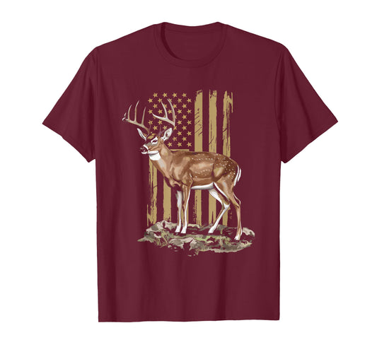 Buck Deer Camouflage USA Flag Deer Hunters T-Shirt