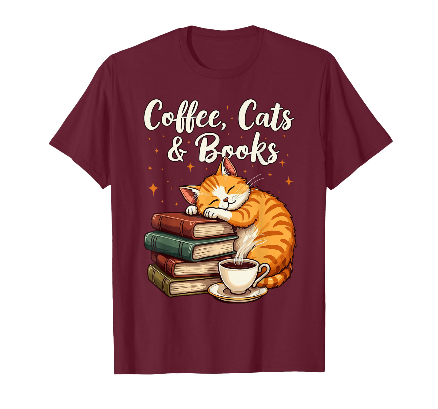 Coffee Cats & Books Lover, for Women & Girls, Funny Coffee T-Shirt