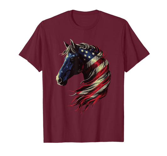Horse Patriotic Equestrian 4th Of July USA American Flag Women Men T-Shirt