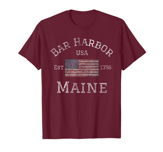 Bar Harbor Maine USA American Flag Established ME Vintage T-Shirt