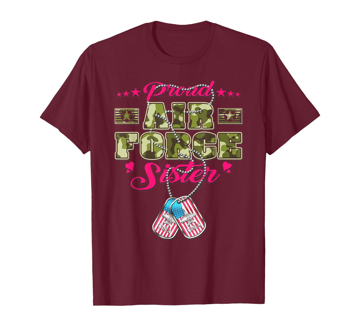 Proud Air Force Sister Camo US Flag Dog Tag Military Sibling T-Shirt