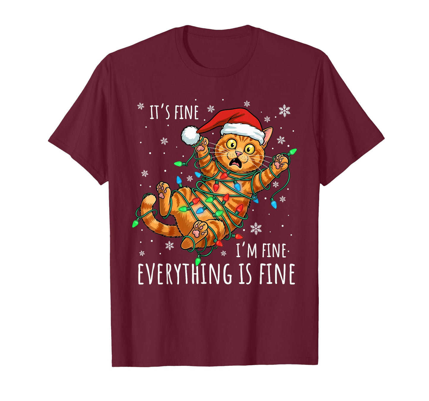 It's Fine I'm Fine Orange Cat Christmas Light Funny Cat T-Shirt