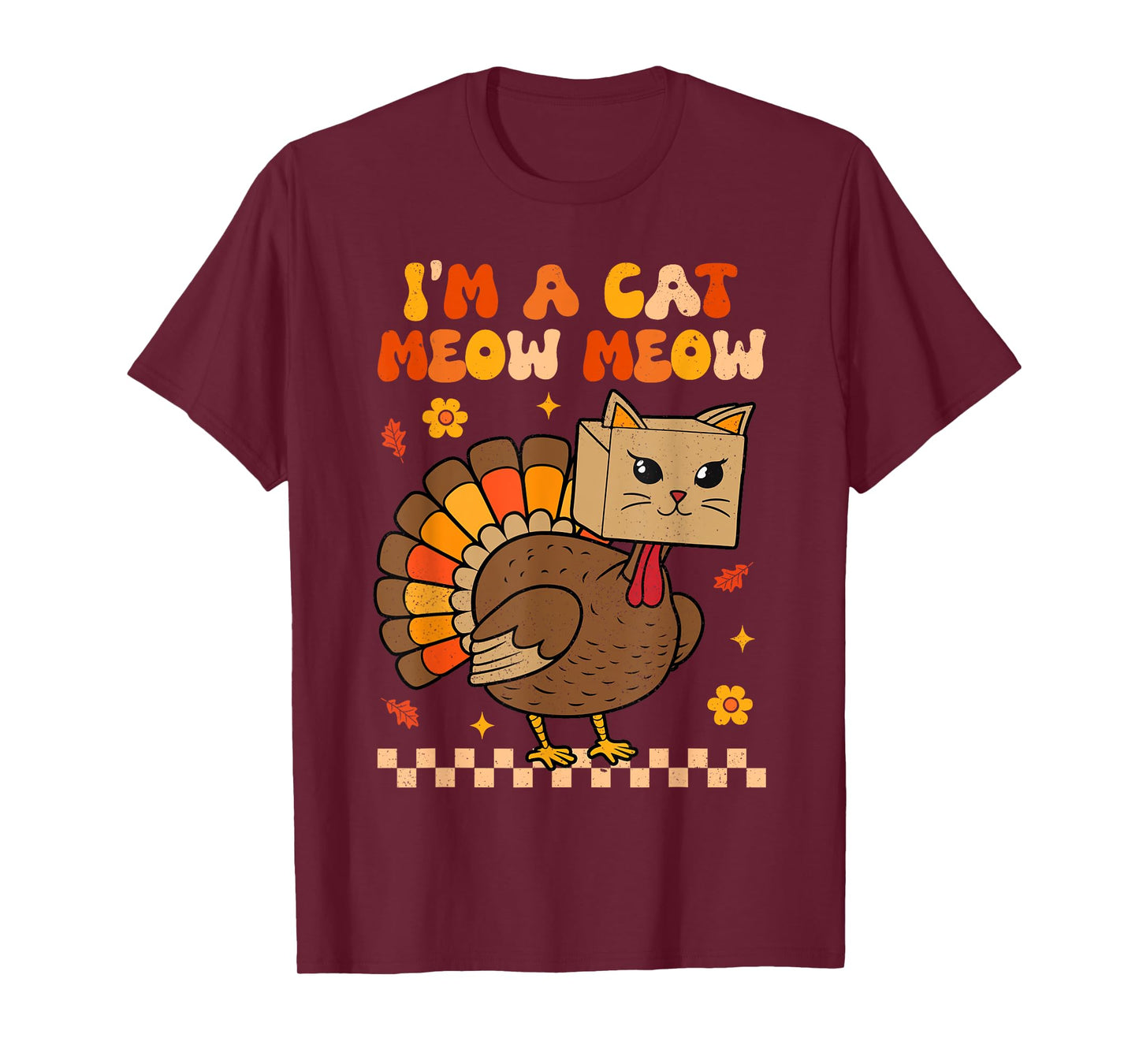 Groovy Thanksgiving Turkey Cat Meow Funny Women Men Kids T-Shirt