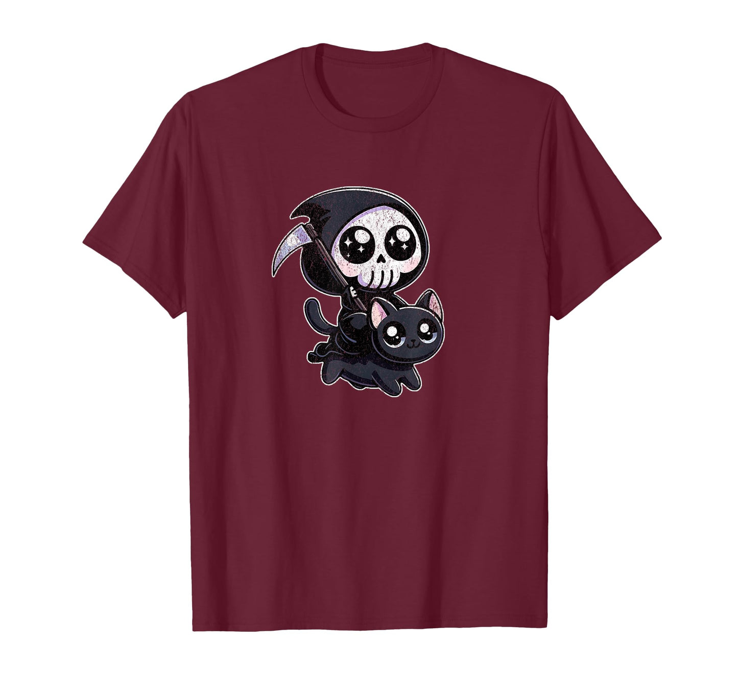 Grim Reaper Riding a Cat Men Women T-Shirt