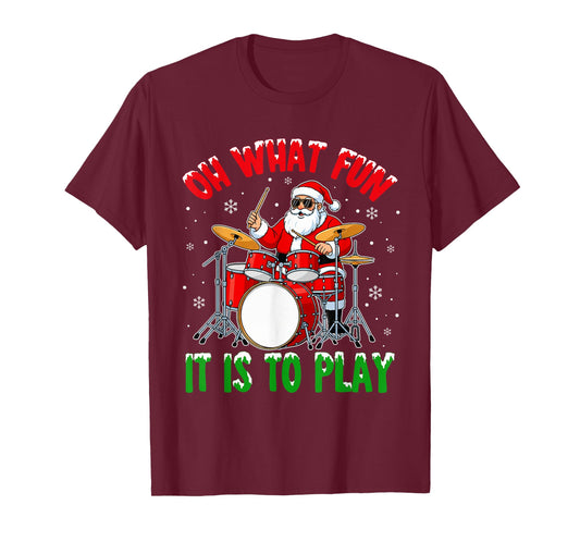 Funny Santa Playing Drums Christmas Musician Gifts T-Shirt