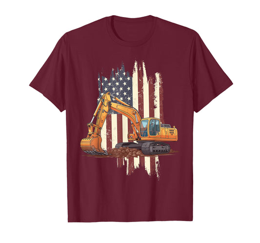Excavator Digger Heavy Equipment Operator Patriotic T-Shirt