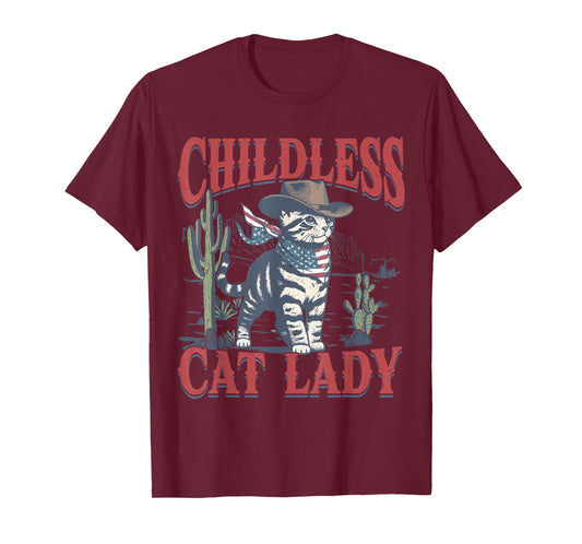 Cowboy Cat Childless Cat Lady For Kamala Election Voting T-Shirt