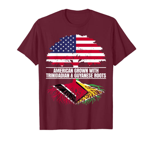 American Grown with Flag Heritage Trinidadian Guyanese Roots T-Shirt