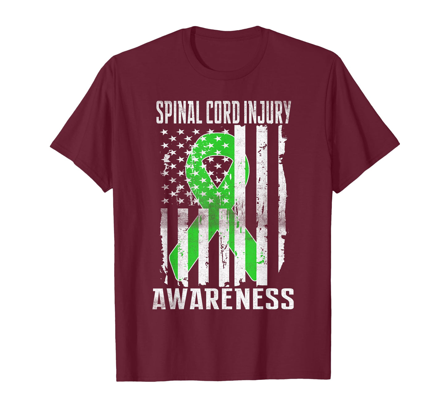 Spinal Cord Injury Awareness Day USA Flag Ribbon Lime Green T-Shirt