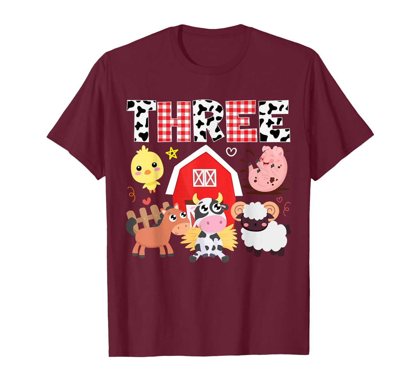 3rd Birthday Three Year Farm Theme Animals Birthday Party T-Shirt