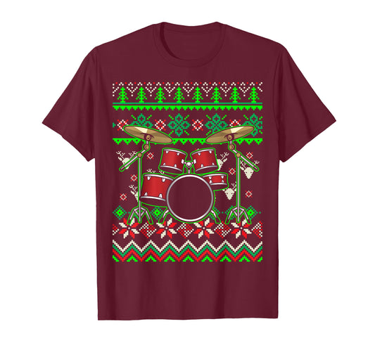 Drummer Musical Instrument Ugly Christmas Drums T-Shirt