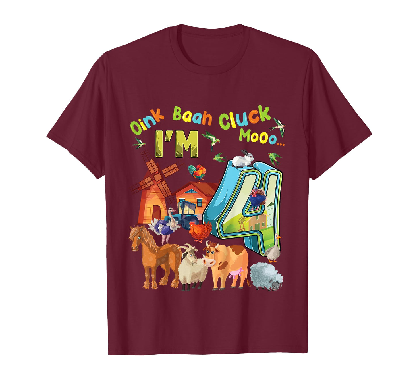 Barnyard 4th Birthday Farm Animals 4 Years Old Farming T-Shirt
