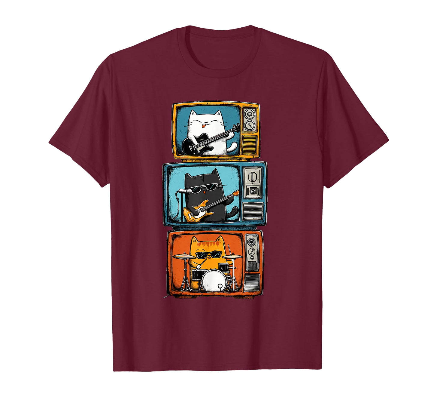 Novelty Cats Band Guitar Drums Men Kids Women Funny Y2K T-Shirt