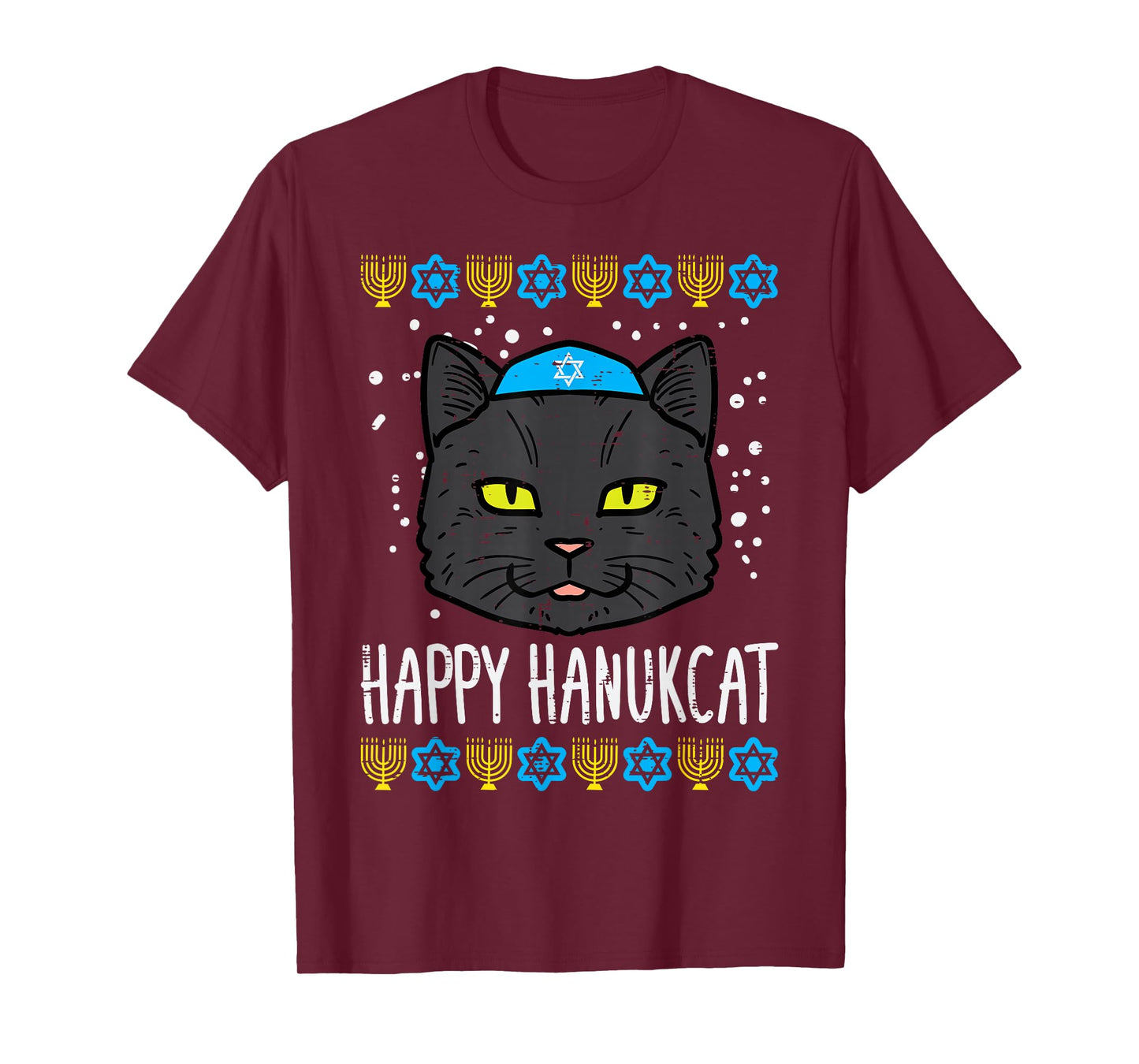 Happy Hanukcat Cat Ugly Hanukkah Chanukah Jew Men Women Kids T-Shirt