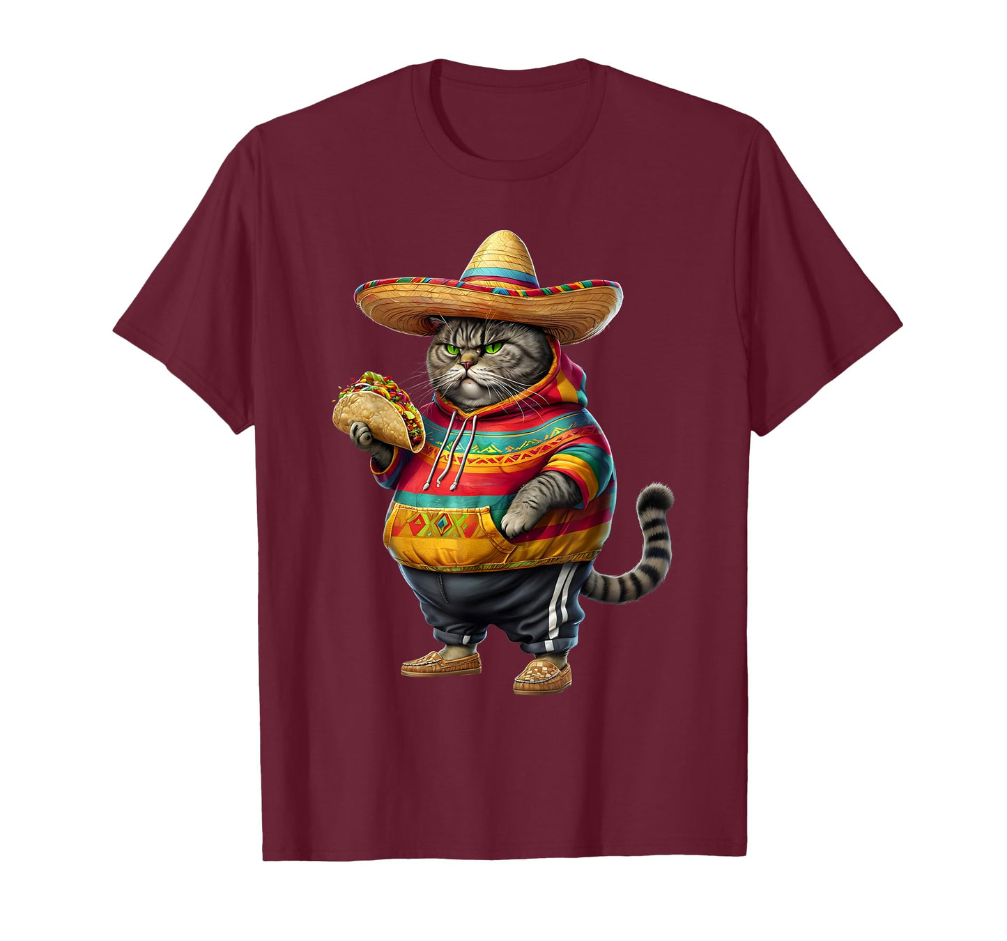 Funny Fat Cat Cinco De Mayo Fat Kitten Cat with Taco Mexican T-Shirt