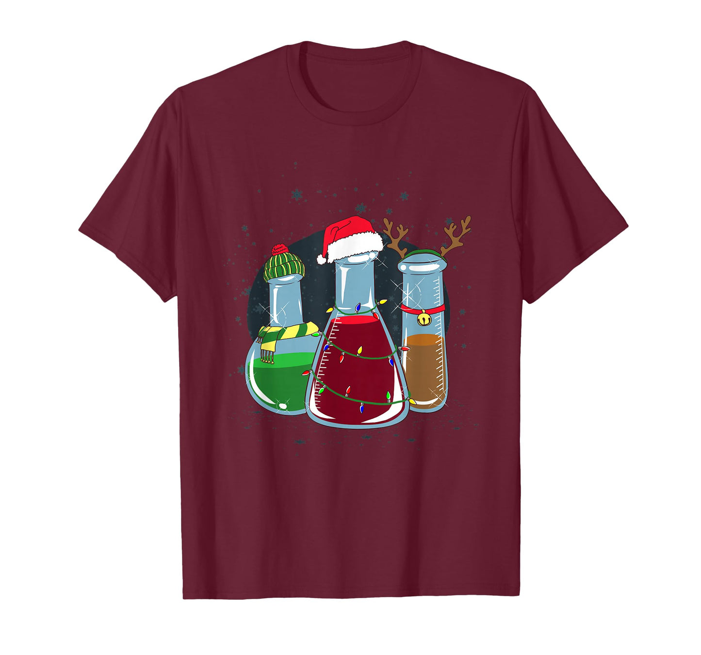 Chemical laboratory bottles, Santa, reindeer, Christmas T-Shirt