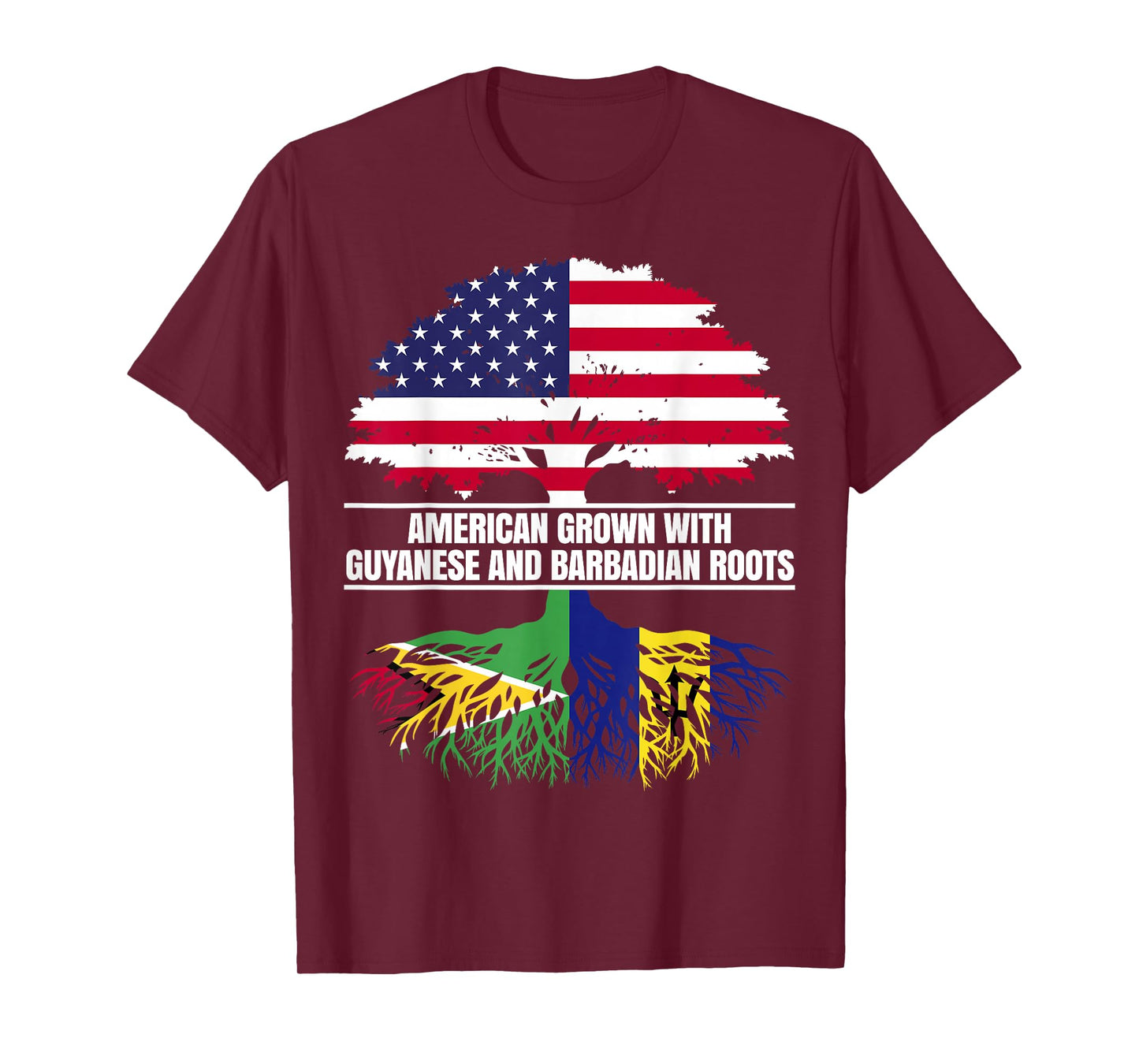 American Grown with Flag Heritage Guyanese Barbadian Roots T-Shirt