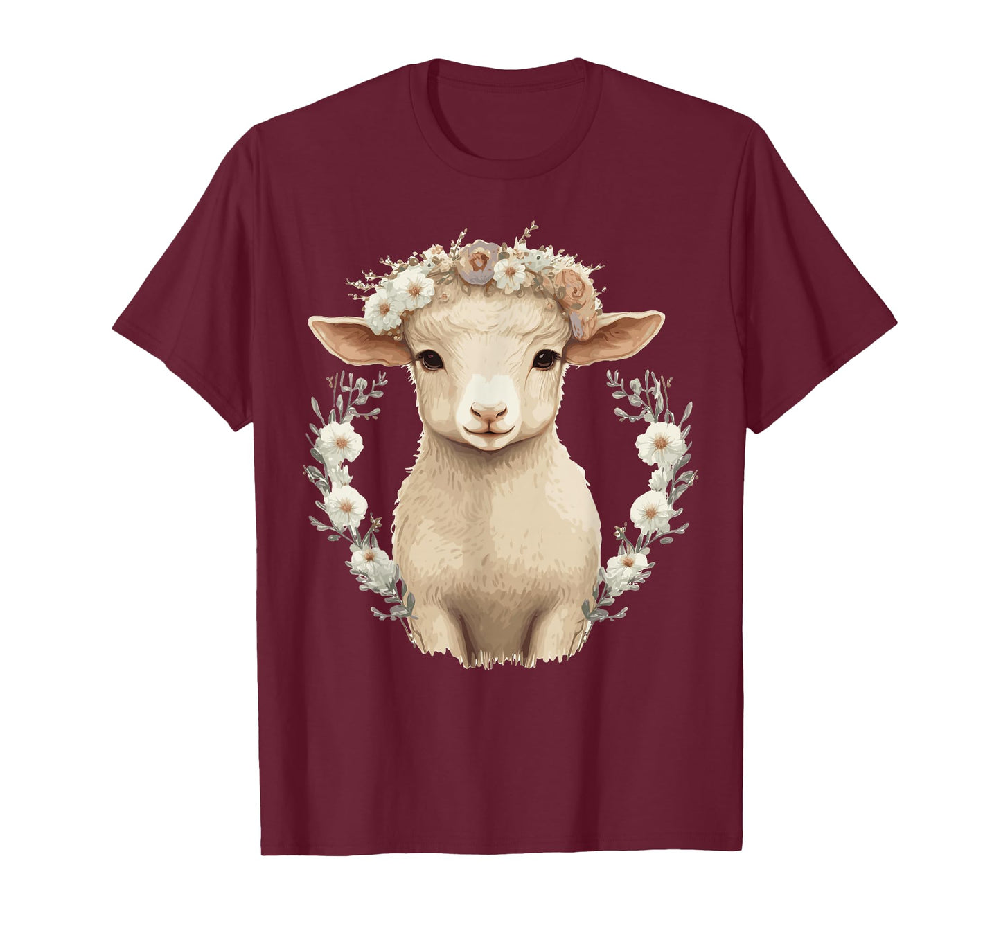 Cute Lamb Flower Crown Sheep Baby Floral Farm Animal Pet T-Shirt