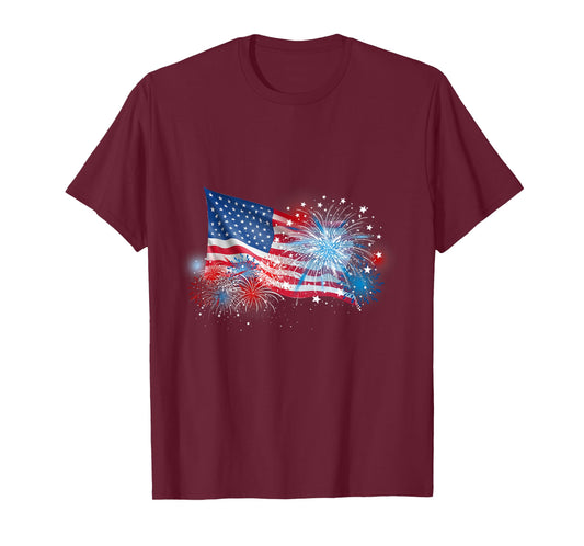4th of July Red White and Blue Fireworks Show USA Flag T-Shirt