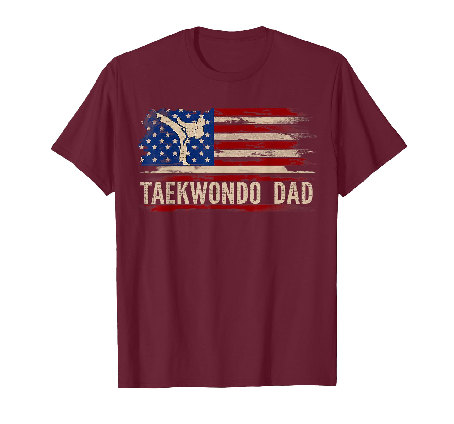 Vintage Taekwondo Dad American USA Flag Sports The Kick T-Shirt