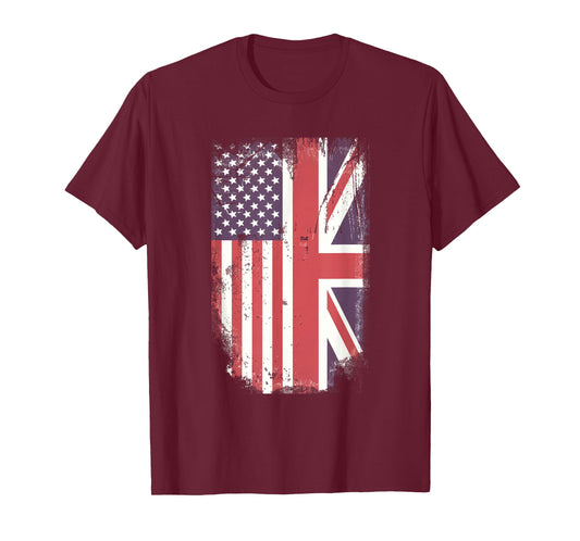 American Flag & British Flag USA UK Stars Stripes Union Jack T-Shirt