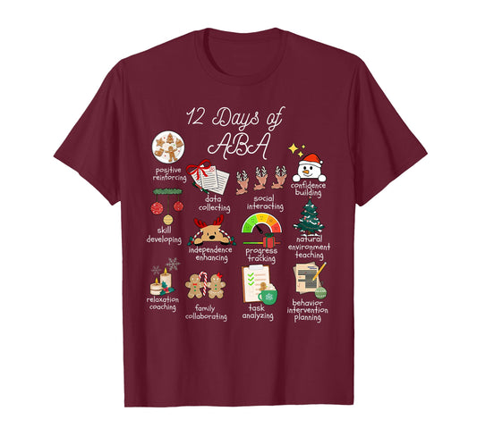 12 Day of ABA RBT Therapist Christmas Behavior Analyst Xmas T-Shirt