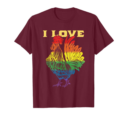 Cock Rainbow Flag LGBT Gay Pride T-Shirt I Love Cock Rooster T-Shirt