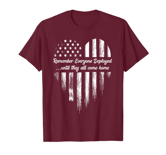 Red Friday Remember Everyone Deployed American Flag Heart T-Shirt Small