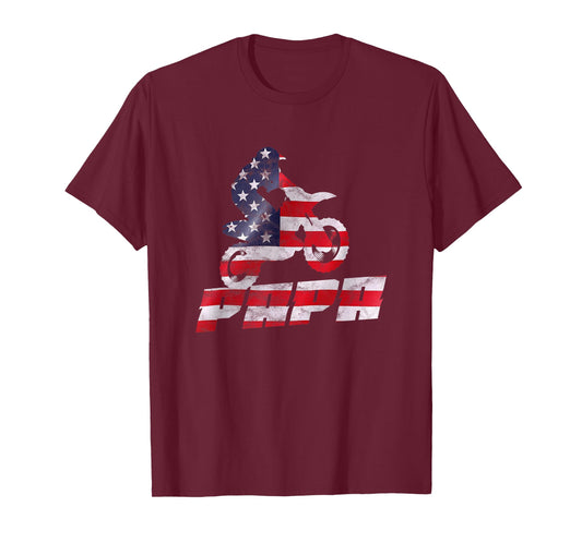 American Flag Motocross Papa Gift Motorbike Dirtbike Father T-Shirt for Men