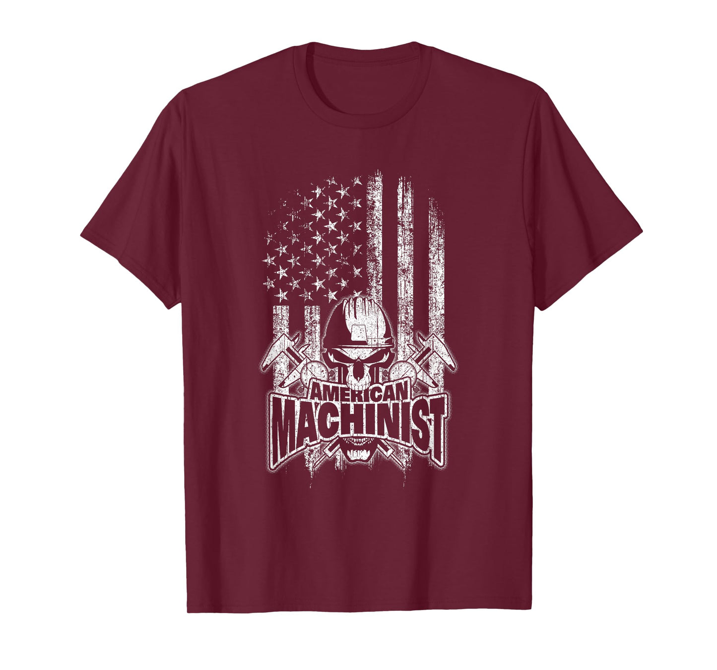 Proud Machinist American Flag with Skull and Calipers T-Shirt
