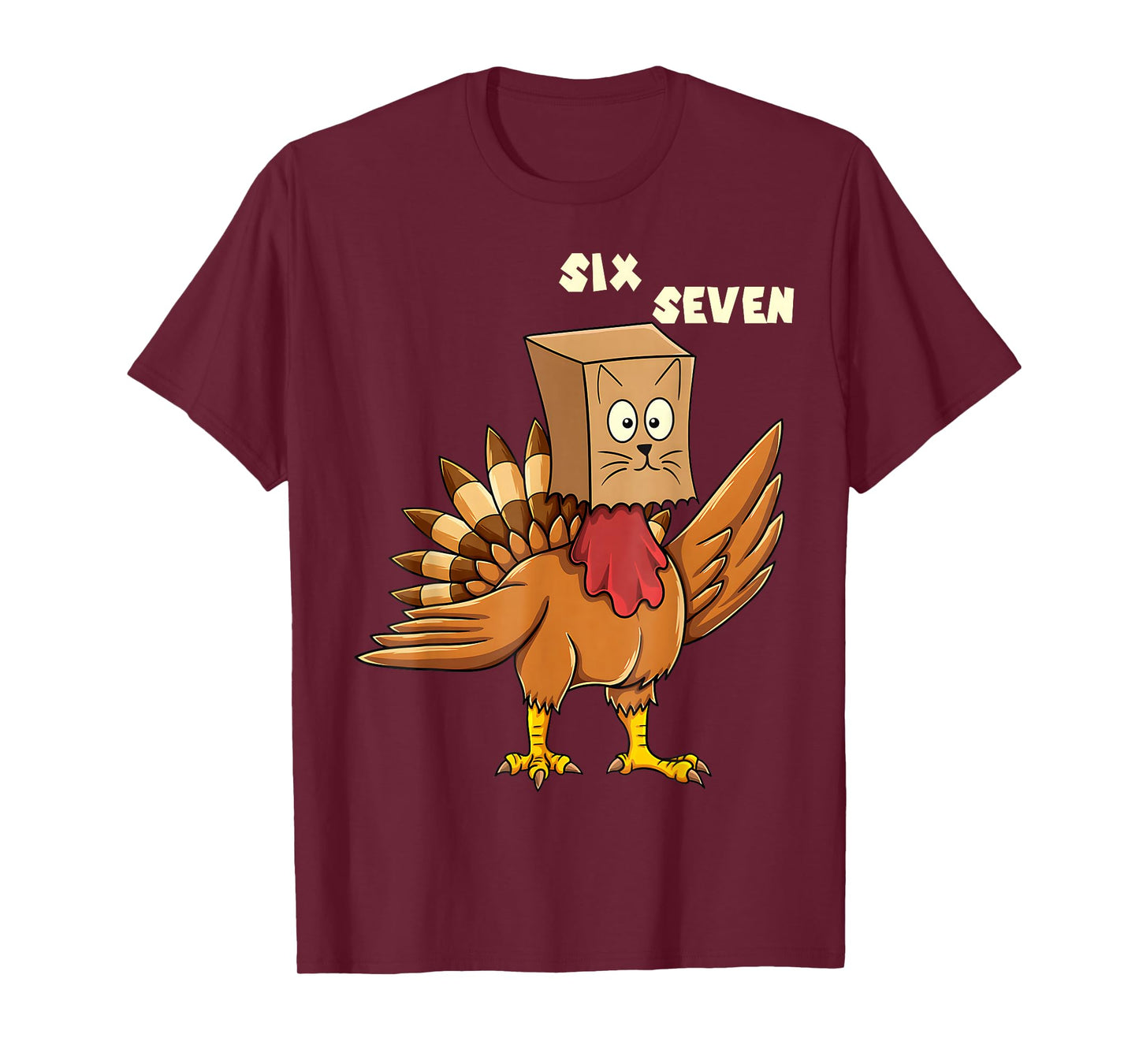 Thanksgiving Turkey Cat Six Seven Funny 6 7 Thanksgiving T-Shirt