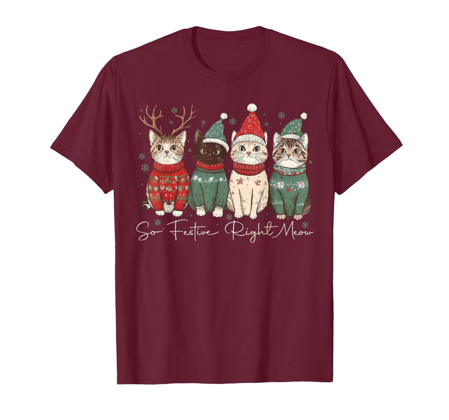 So Festive Right Meow Funny Cozy Cat Christmas Santa Holiday T-Shirt
