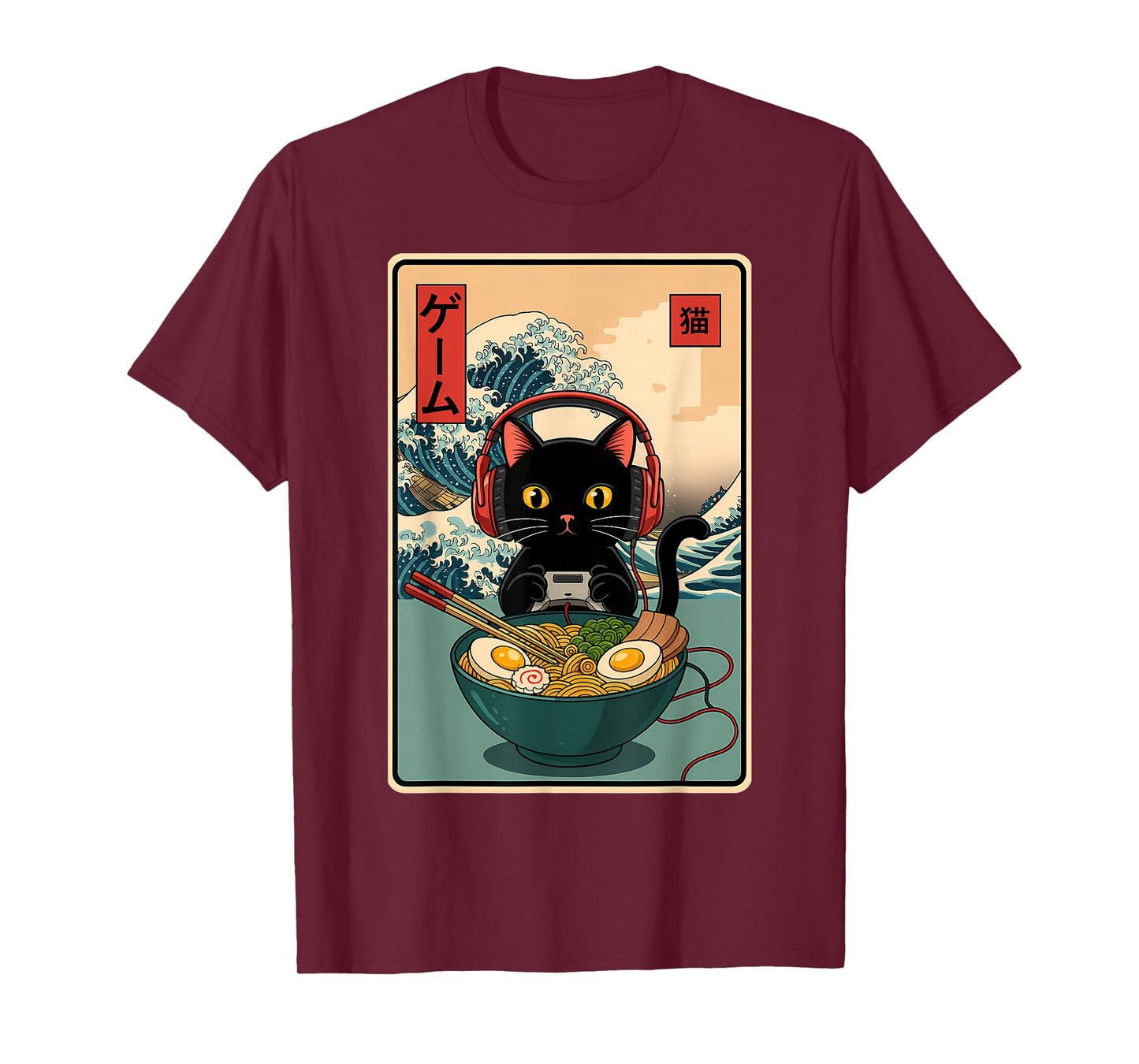 Kawaii Gamer Cat Ramen Retro Japanese Funny Cat Gaming T-Shirt