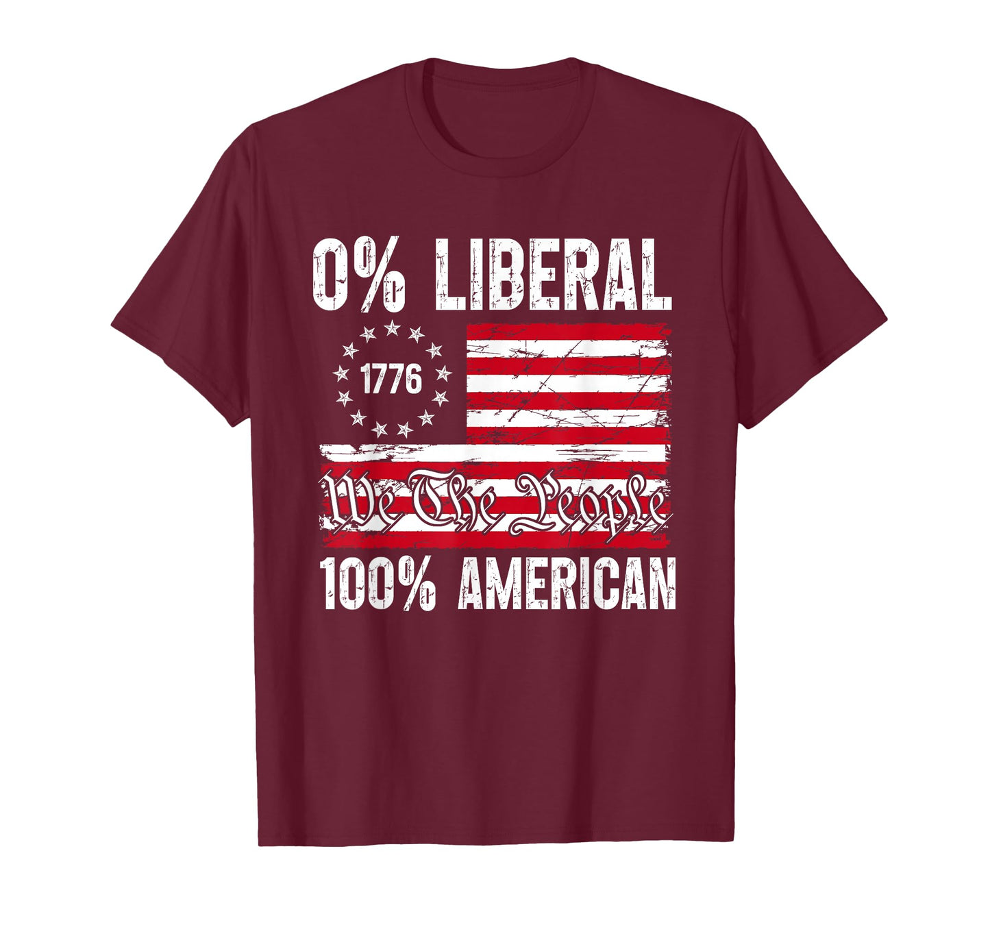 0% Liberal 100% American Zero Percent Liberal US Flag Retro T-Shirt