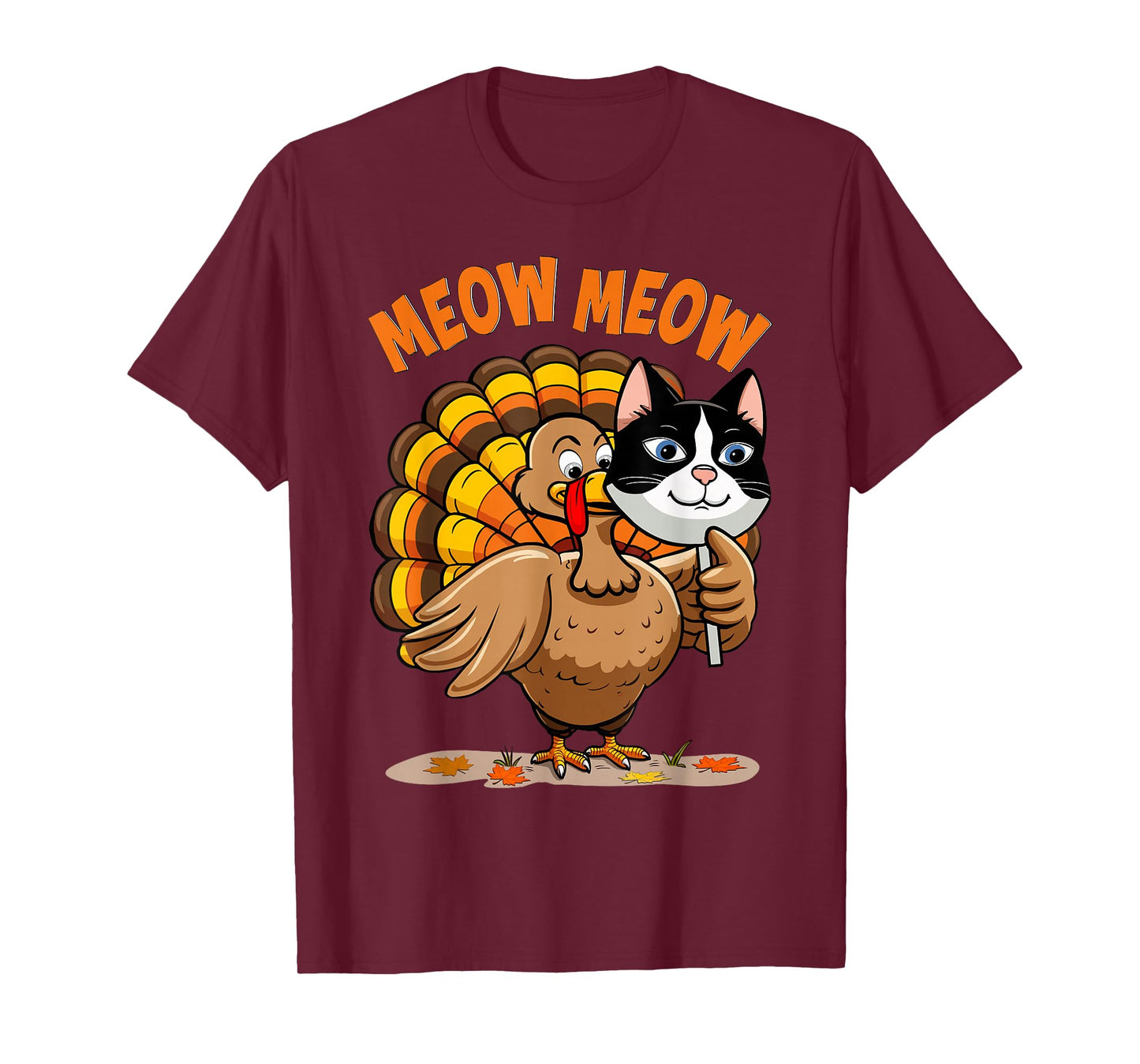 Thanksgiving Cat Funny Fake Cat Meow Thanksgiving Turkey T-Shirt