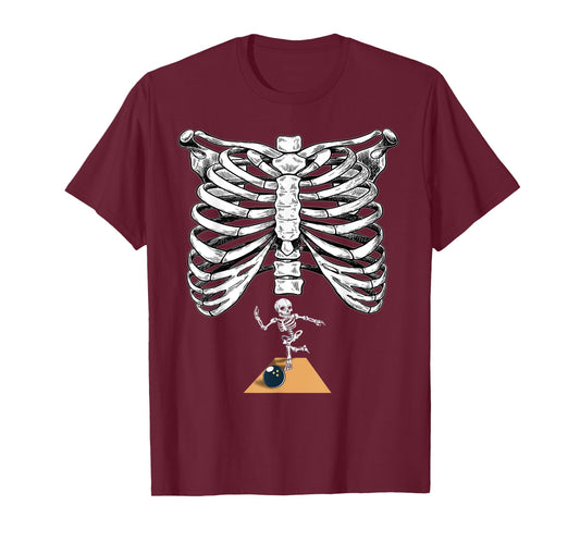 Skeleton Bowling Pregnancy Halloween Bowler T-Shirt
