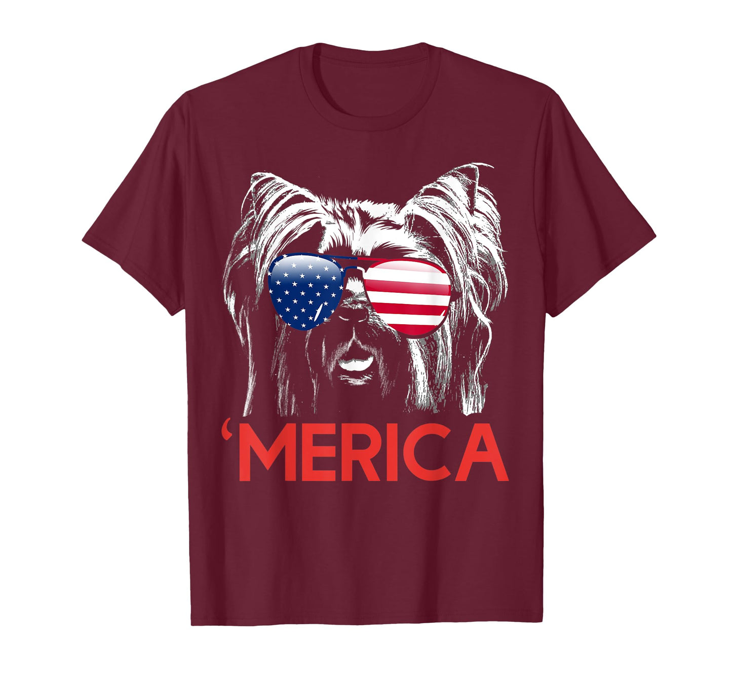 Merica Yorkie American Flag 4th of July Women Men T-Shirt