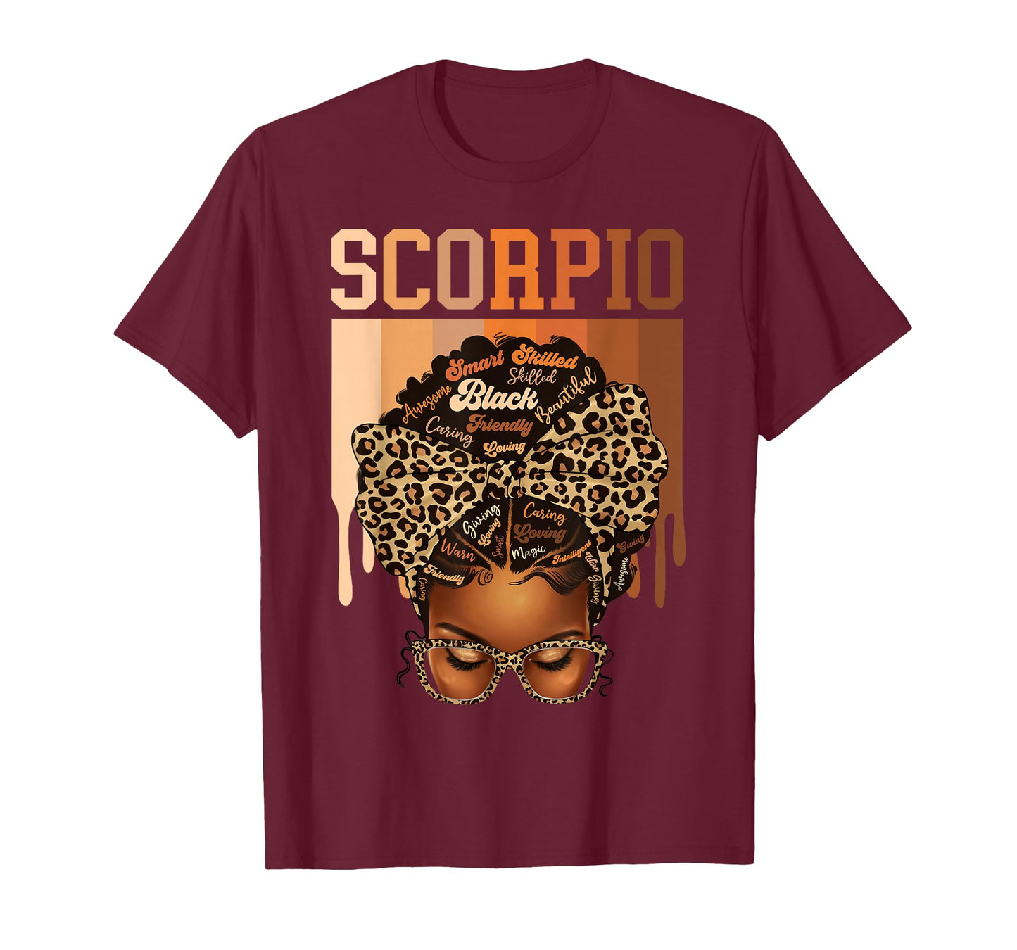 Scorpio Black Woman Leopard Messy Bun Melanin Girl Zodiac T-Shirt