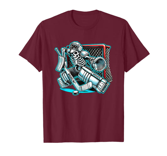 Halloween Skeleton Goalie Hockey T-Shirt
