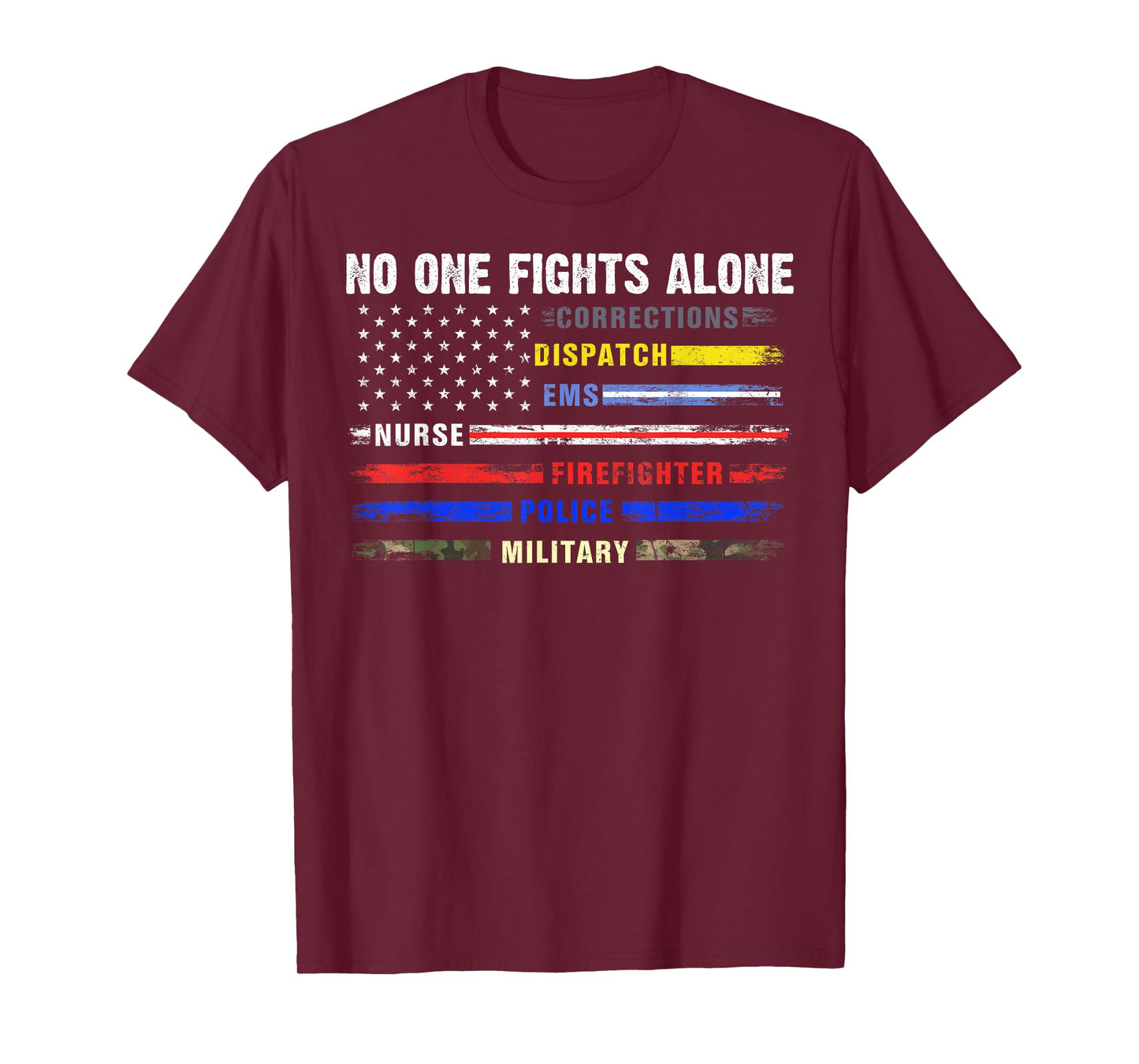 No-One Fight Alone First-Responder Heroes USA American Flag T-Shirt Small