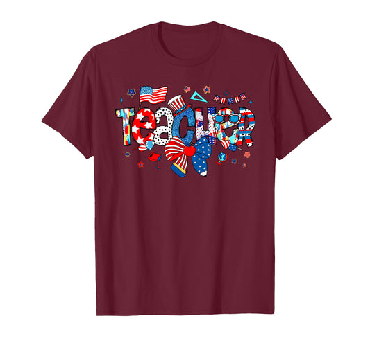 American Flag 4th of July Patriotic Teacher Life Men Women T-Shirt