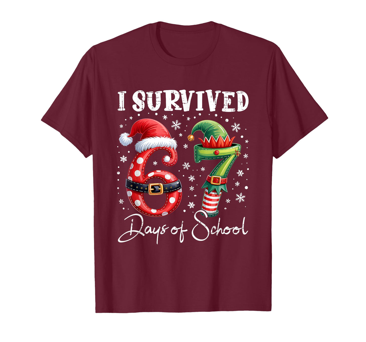 I Survived 67 Days of School Christmas Candy Cane Six Seven T-Shirt