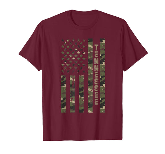 Tennessee United States Distressed Camo w US Flag T-Shirt