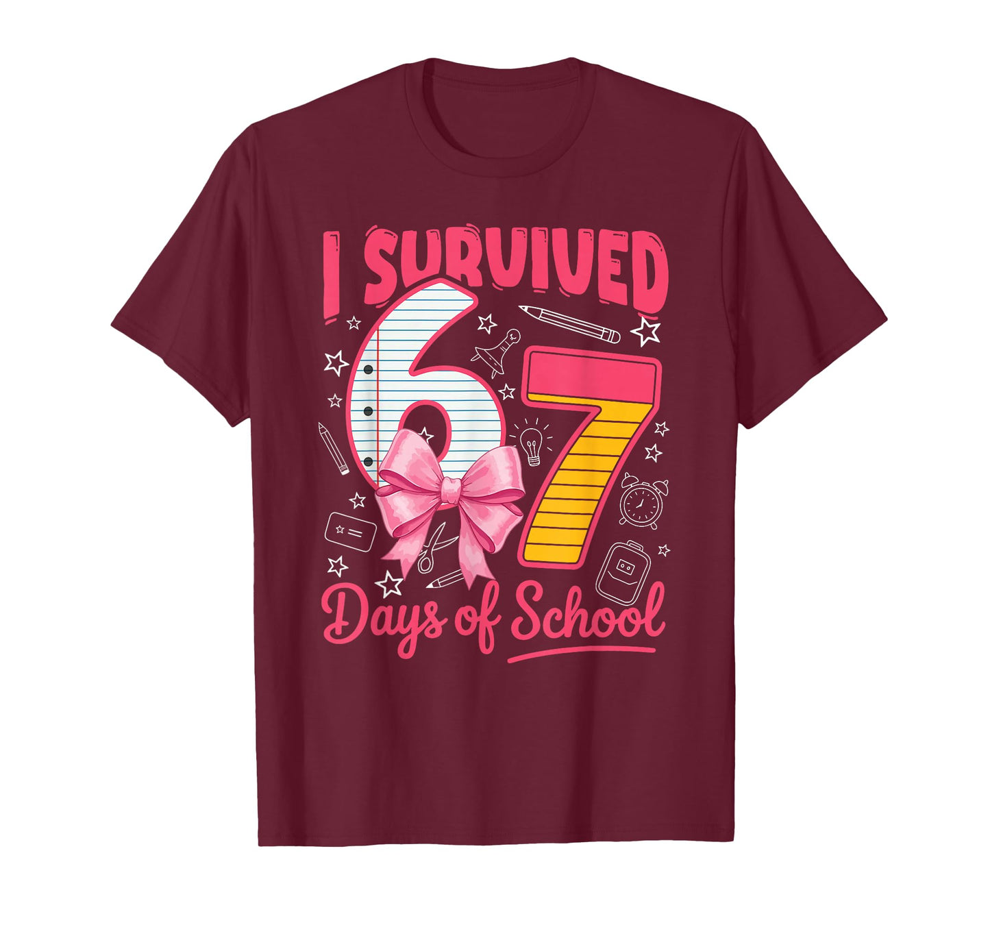 I Survived 67 Days of School Pink Bow Girls Kids T-Shirt