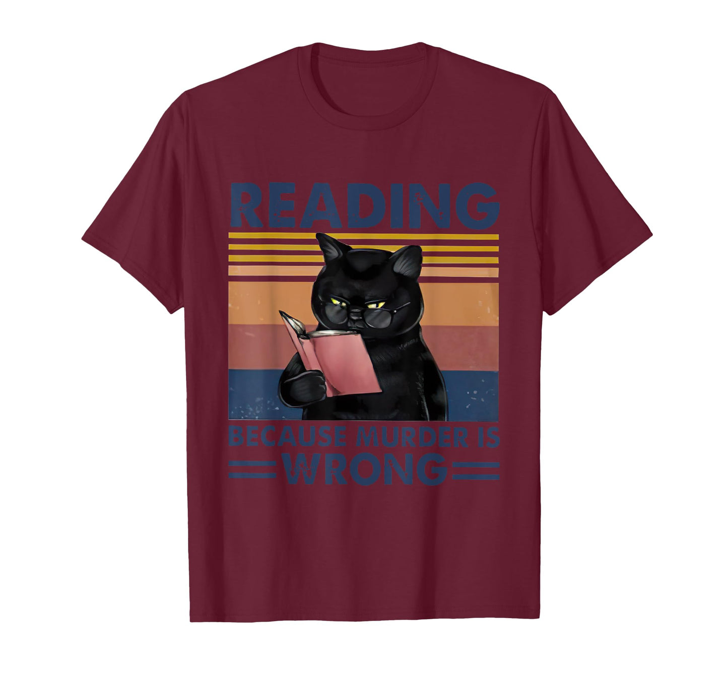 Reading Because Murder Is Wrong Vintage Reader Cat T-Shirt for Men Women