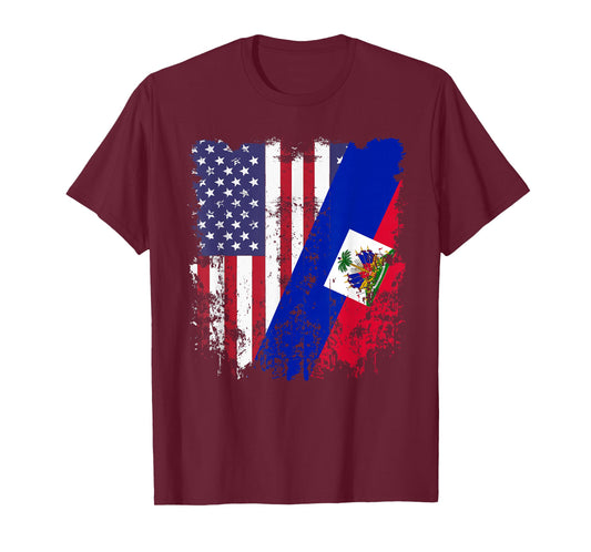 Haitian Roots Half American Flag Haiti Flag T-Shirt