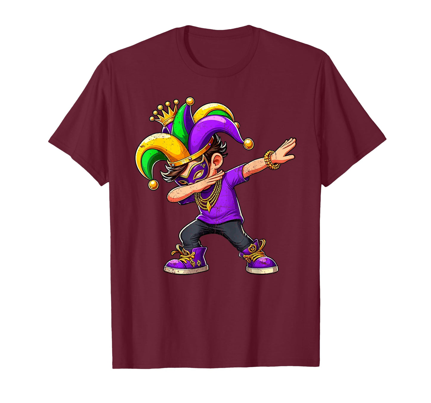 Dabbing Mardi Gras For Black Boy Outfit Jester Hat Kid T-Shirt
