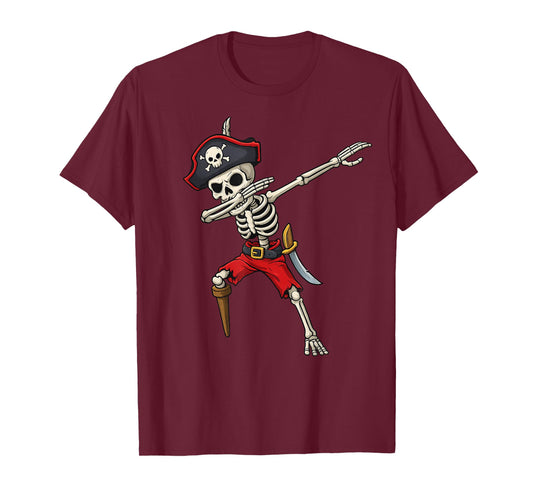 Dabbing Skeleton Pirate Funny Halloween for Kids Jolly Roger T-Shirt
