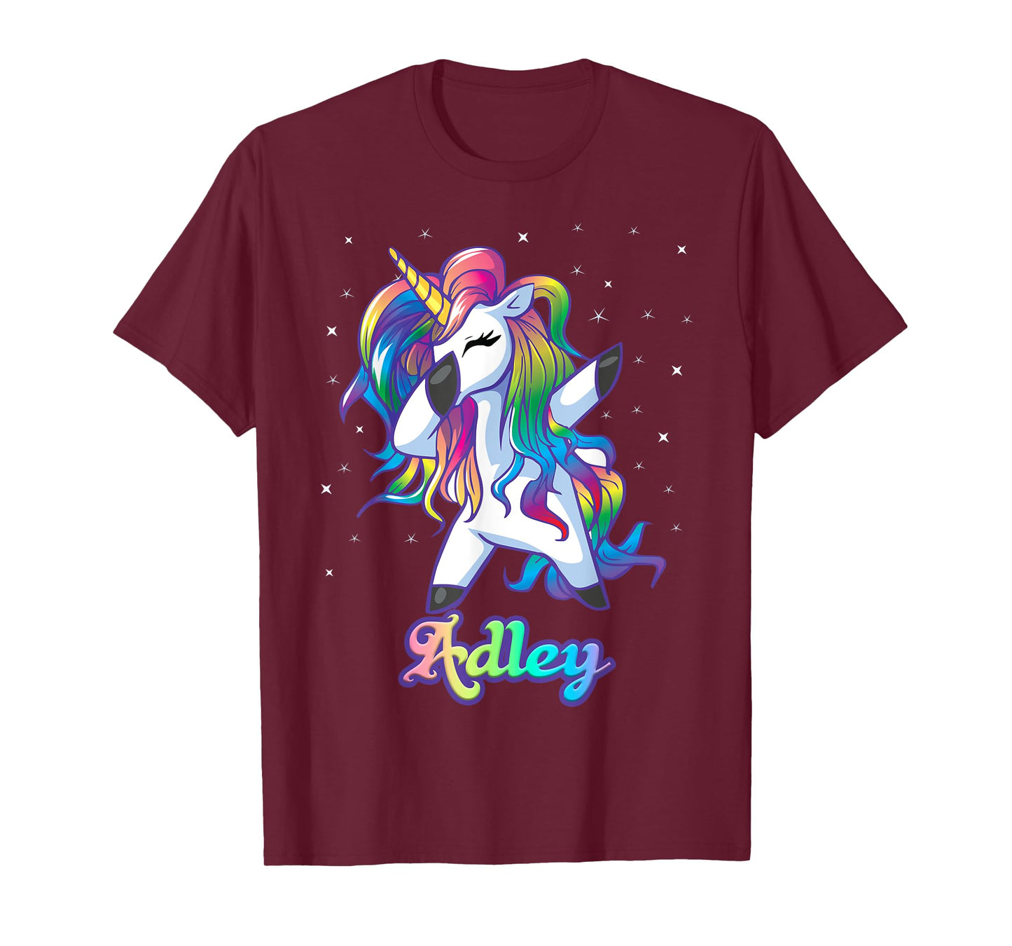 Adley Name Personalized Custom Rainbow Unicorn Dabbing T-Shirt Small